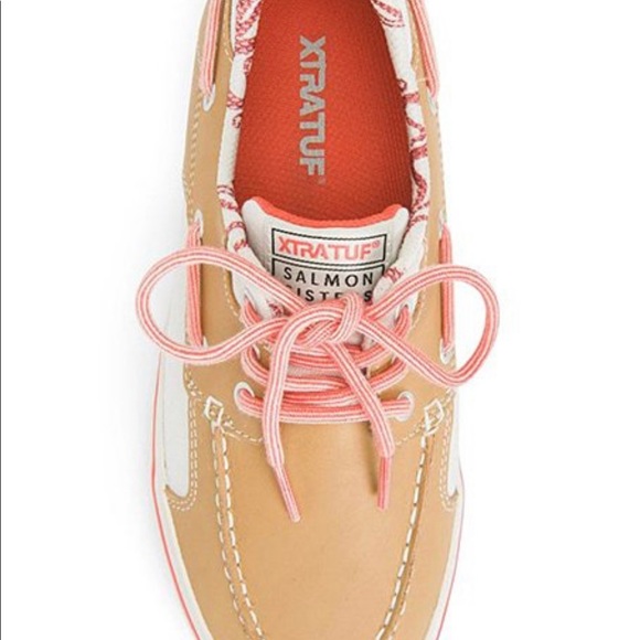 NEW! XTRATUF Women Tan & Coral Finatic II Boat Shoe Size 7 - Picture 2 of 3